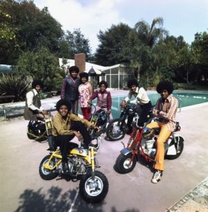 The Jacksons join parents Joe and Katherine in their backyard in Encino California in 1970